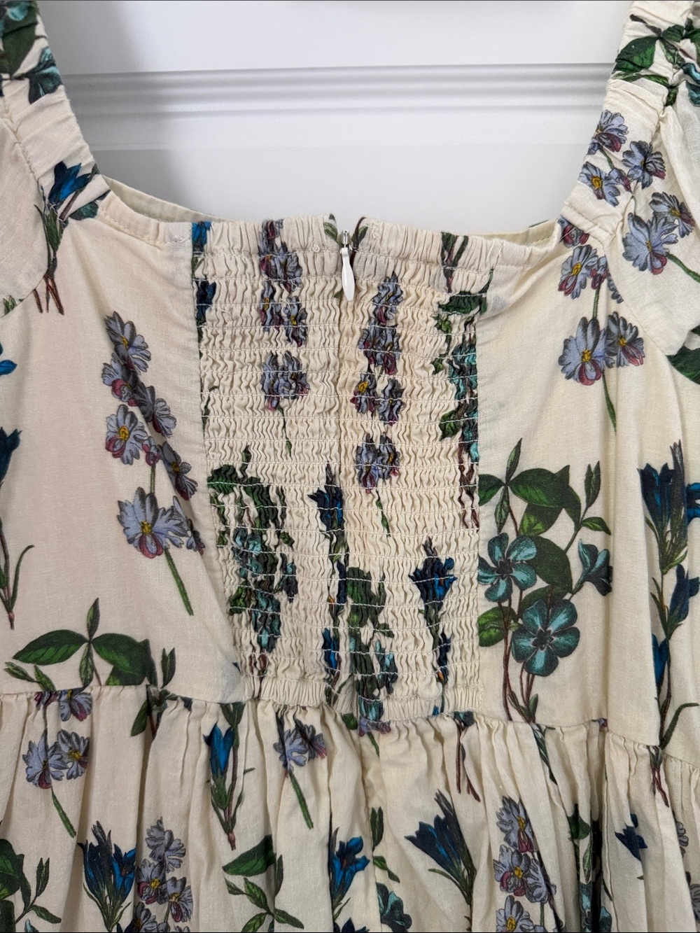 Pink Chicken Cream Floral Midi Dress with Green & Blue Print - Picture 4 of 5